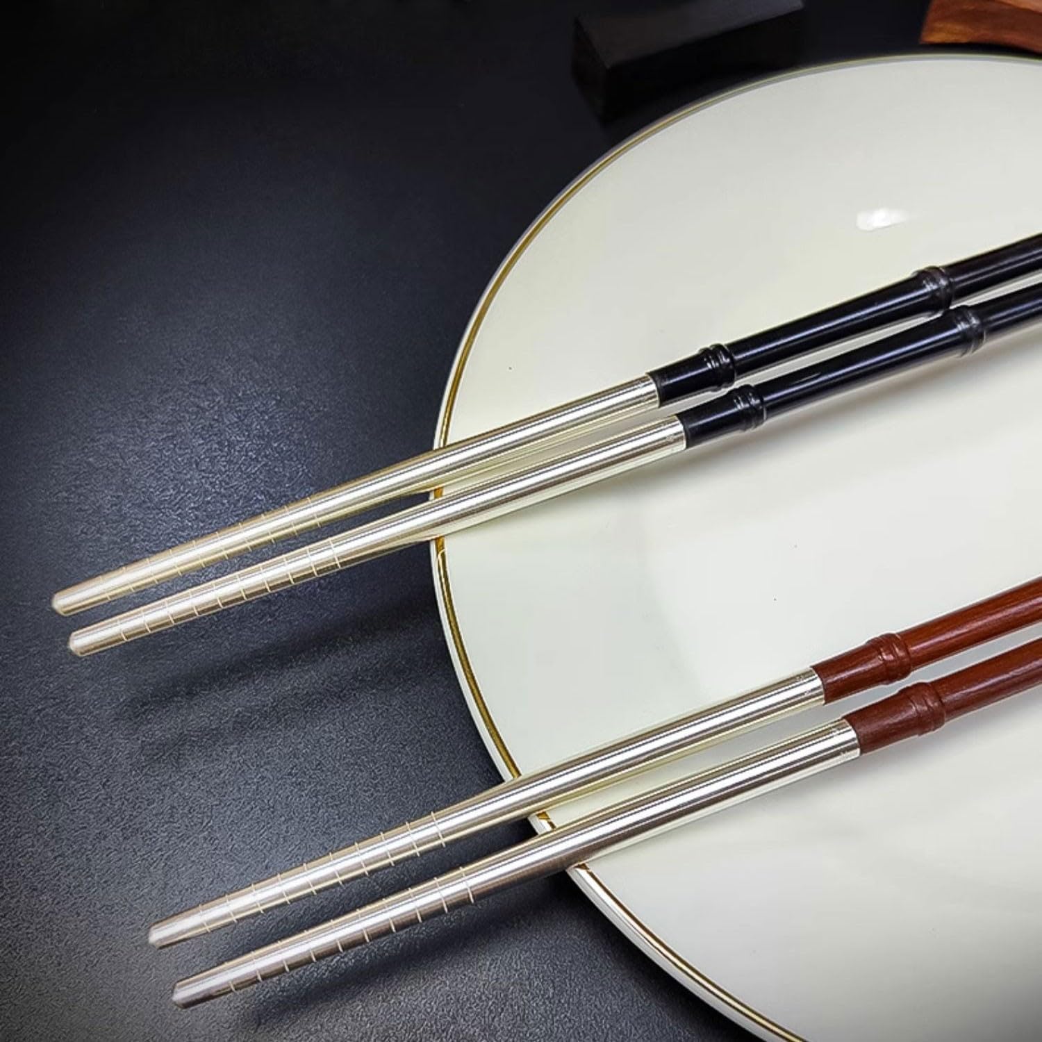 Baguettes réutilisables, baguettes réutilisables, baguettes jetables, coffret cadeau de baguettes en argent sterling réutilisables, ensemble de baguettes antidérapantes haut de gamme pour la maison