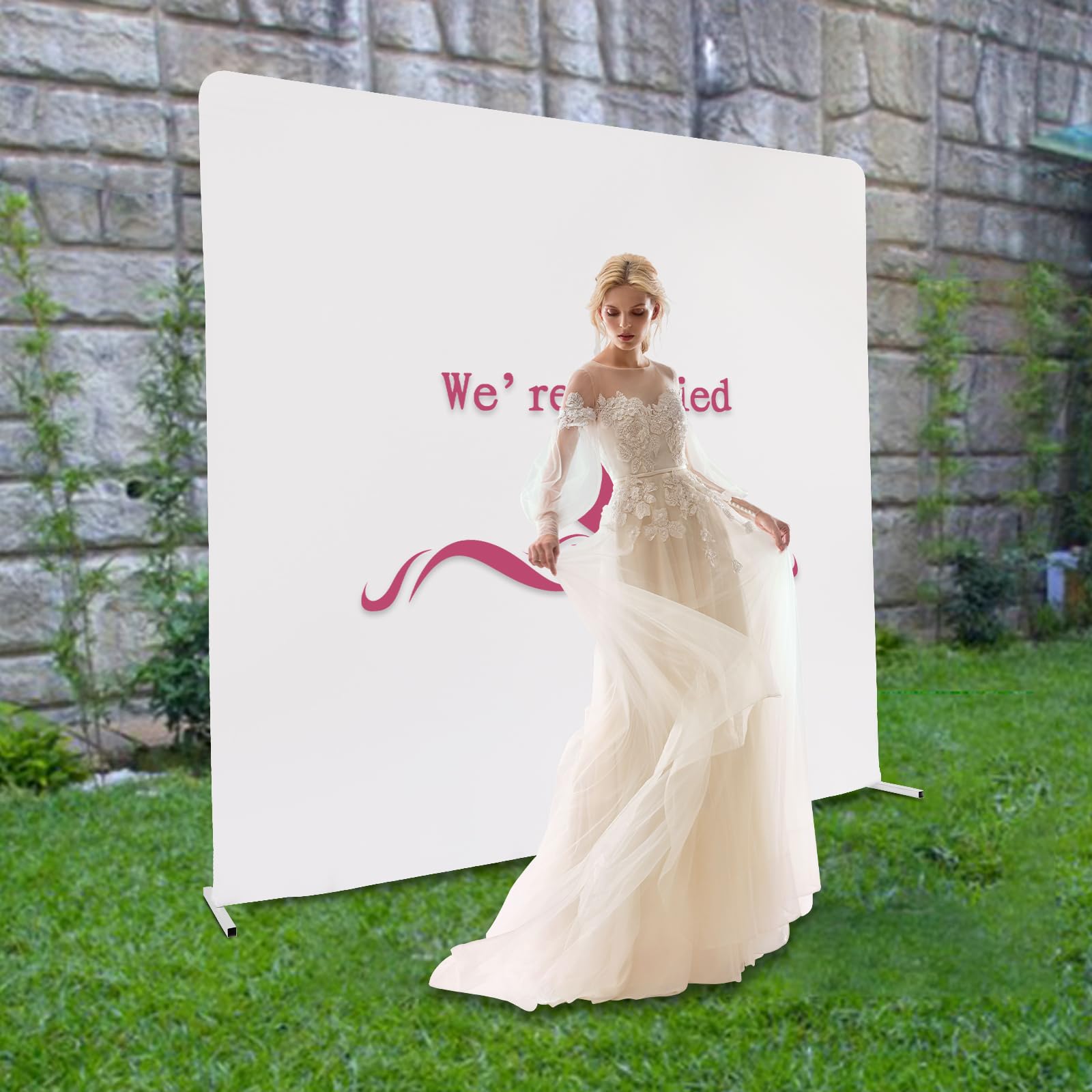 Arche de mariage rectangulaire en métal avec housse en tissu - Arche de rose solide - Support moderne pour arche de ballons - Kit pour fête de mariage - Décoration de jardin (blanc + blanc, 2 x 2 m)