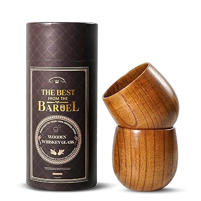 Handcrafted Wooden Bourbon Whiskey Glasses for Men, Handcrafted Oak Barrel Tumblers, Unique Whiskey Gifts for Men, Husband, or Dad – Rustic Wood Bourbon Glass Set, Christmas Gift Box
