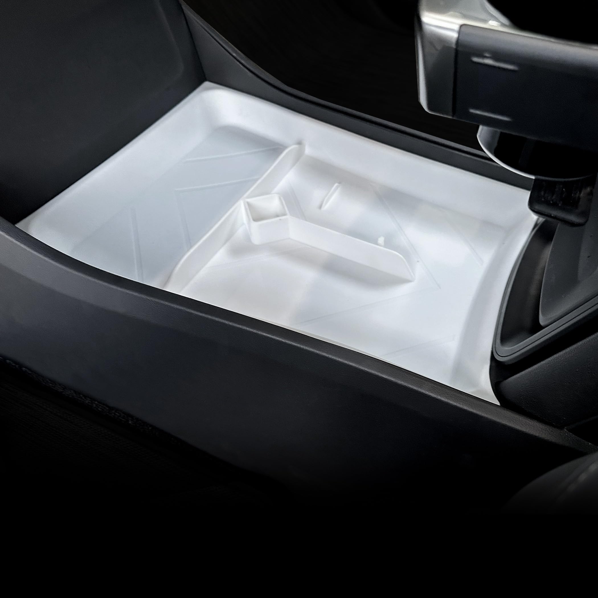 Photo 1 of Lower Center Console Organizer for Rivian R1T R1S 2022 2023 2024, Durable White Silicone Interior Accessory, Custom Fit Design Compatible with Rivian R1T R1S