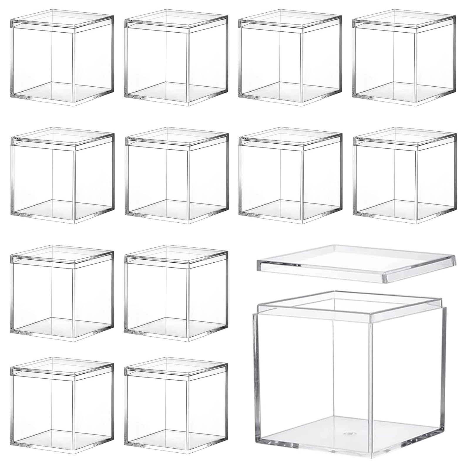 Set di scatole regalo in acrilico trasparente, 12 pezzi, 8 x 8 x 8 cm, quadrate, con coperchio, per cosmetici, bomboniere ed esposizione, ideali per matrimoni ed eventi