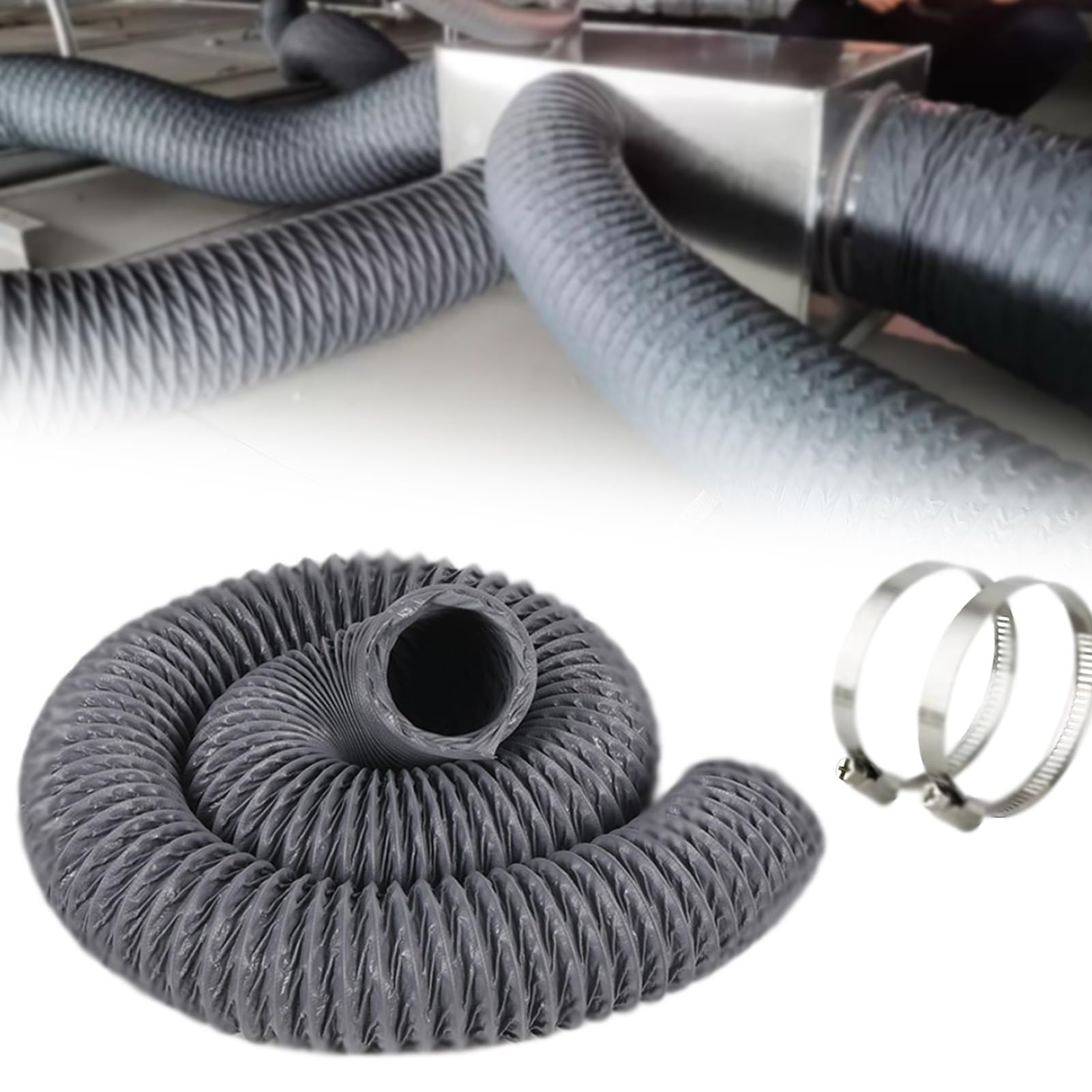 Manguera de Ventilación Manguera Flexible para Conductos de Aire con Abrazaderas, Manguera de Secadora Con Ventilación de Tejido de Nailon de 2/5/8/10 m, Manguera de Escape(125mm(4 7/8"),10m(32.8ft))