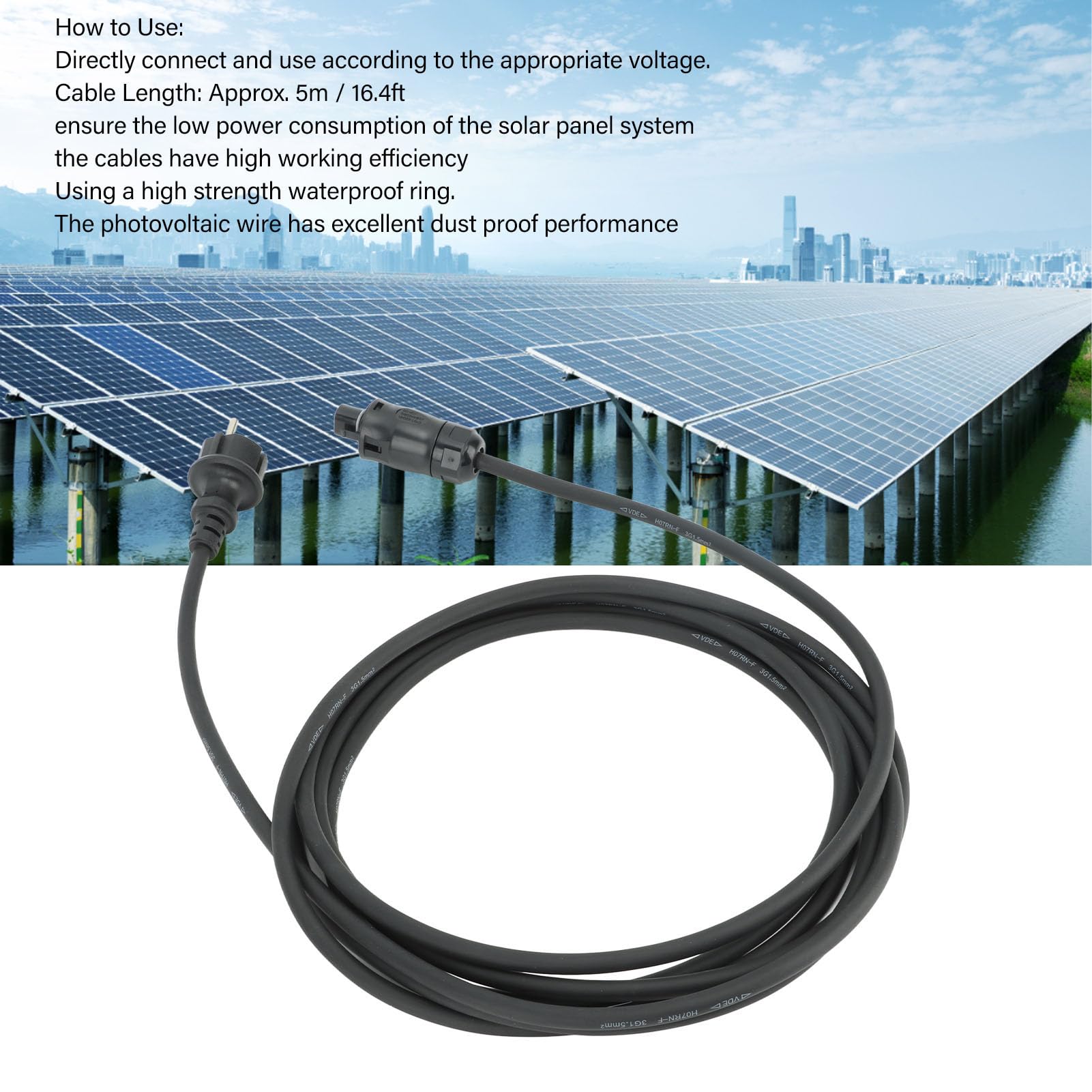 Yinhing Kabel Solarny .5Mm² Wysokiej Jakości Kabel do Inwertera Solarnego AC 5M do Zewnętrznych Systemów Zasilania Efektywna Transmisja Energii Idealny Instalacji Fotowoltaicznych