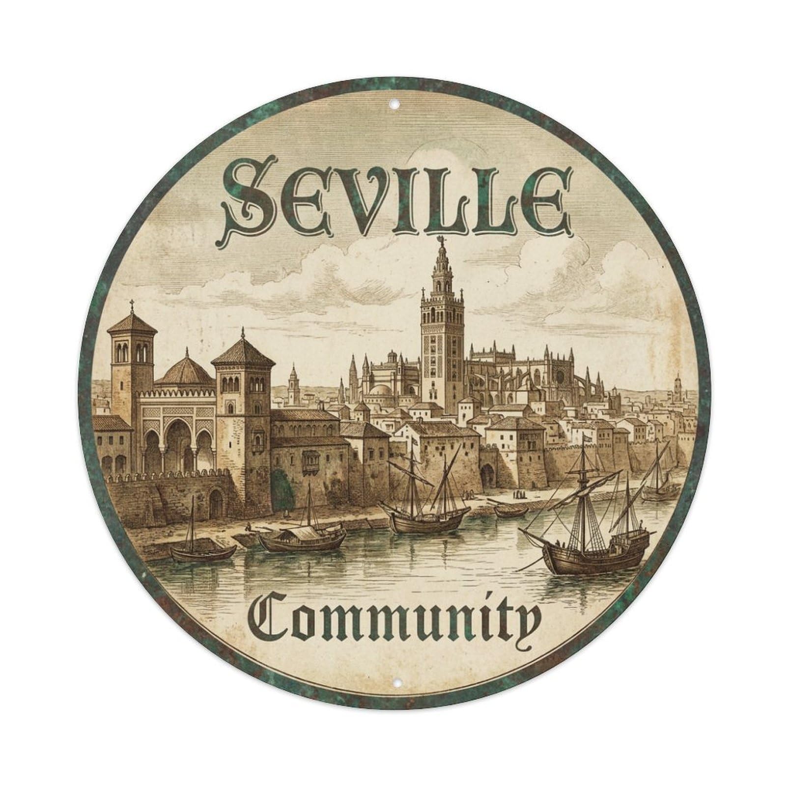 Metal Tin Sign Seville Spain Vintage Travel