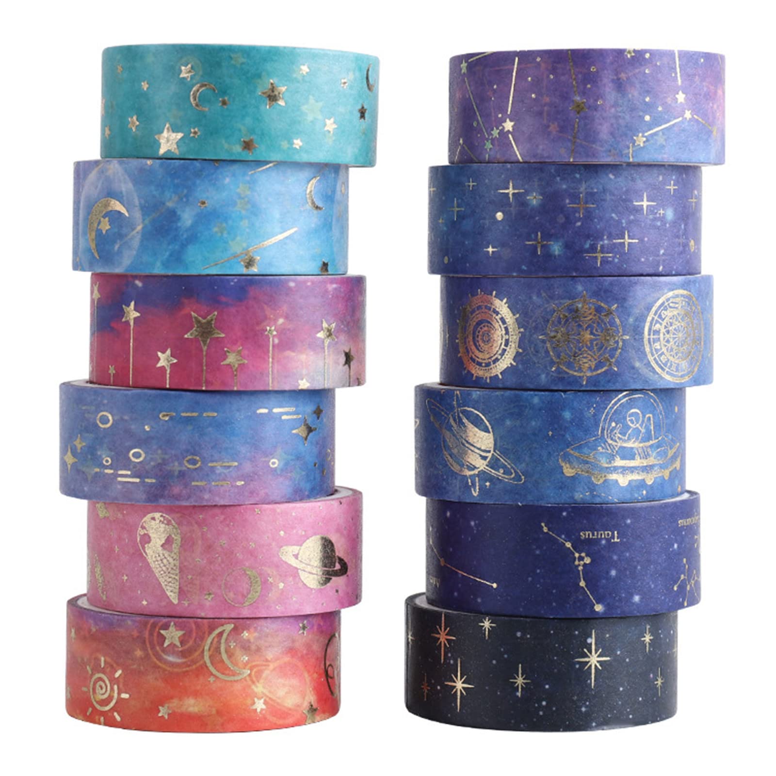 Esweny 12 Rolls Galaxy Washi Tape Set, Gold Foil Decorative Masking Tape for Scrapbooking, Journal, Planner, DIY Crafts, Gift Wrapping