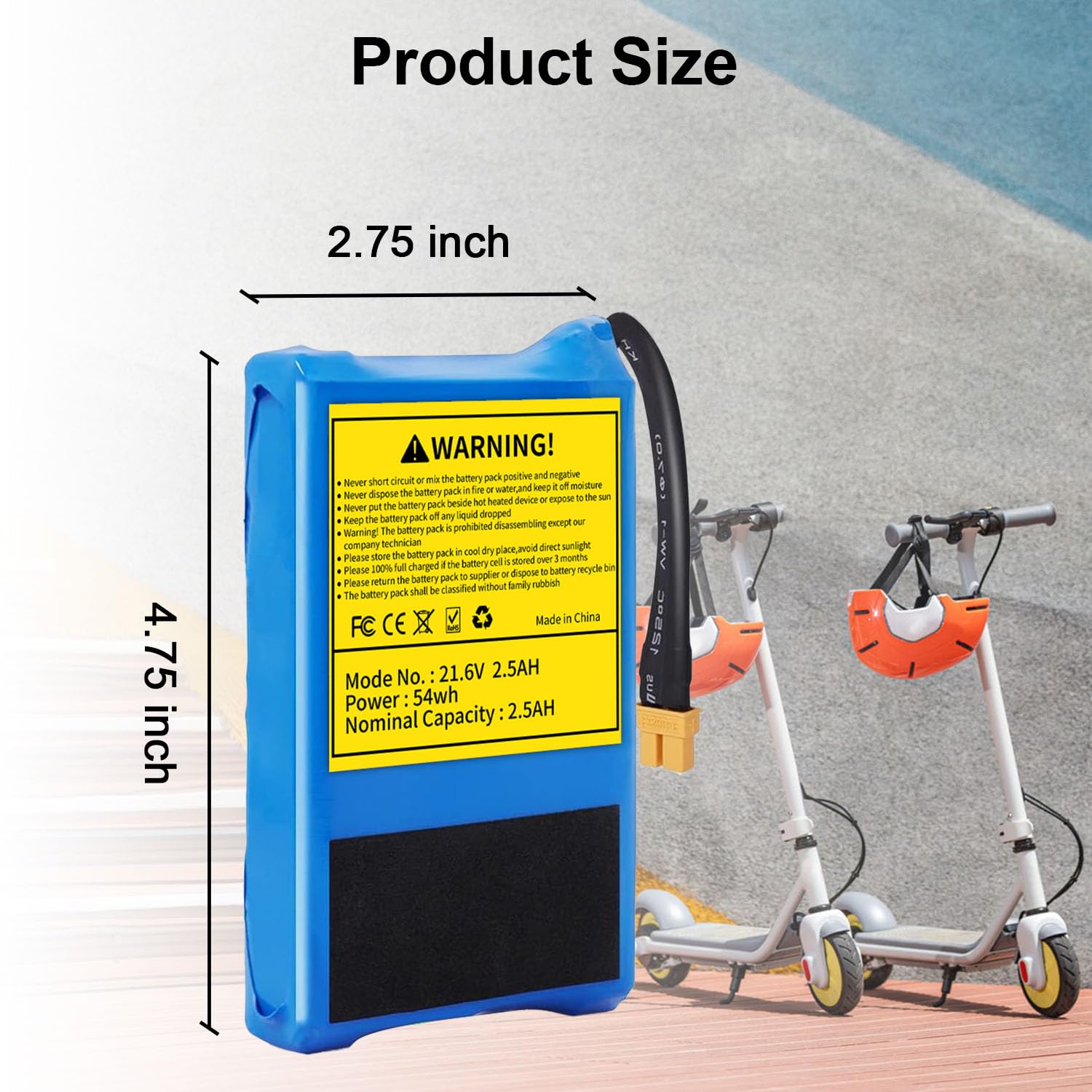 CBJJ 21.6V 2.5Ah Electric Scooter Battery Replacement Compatible with SmooSat E9 / E9 Pro / E9 Apex Electric Kids Scooter, High Capacity Electric Scooter Battery Rechargeable Li-ion Battery Pack