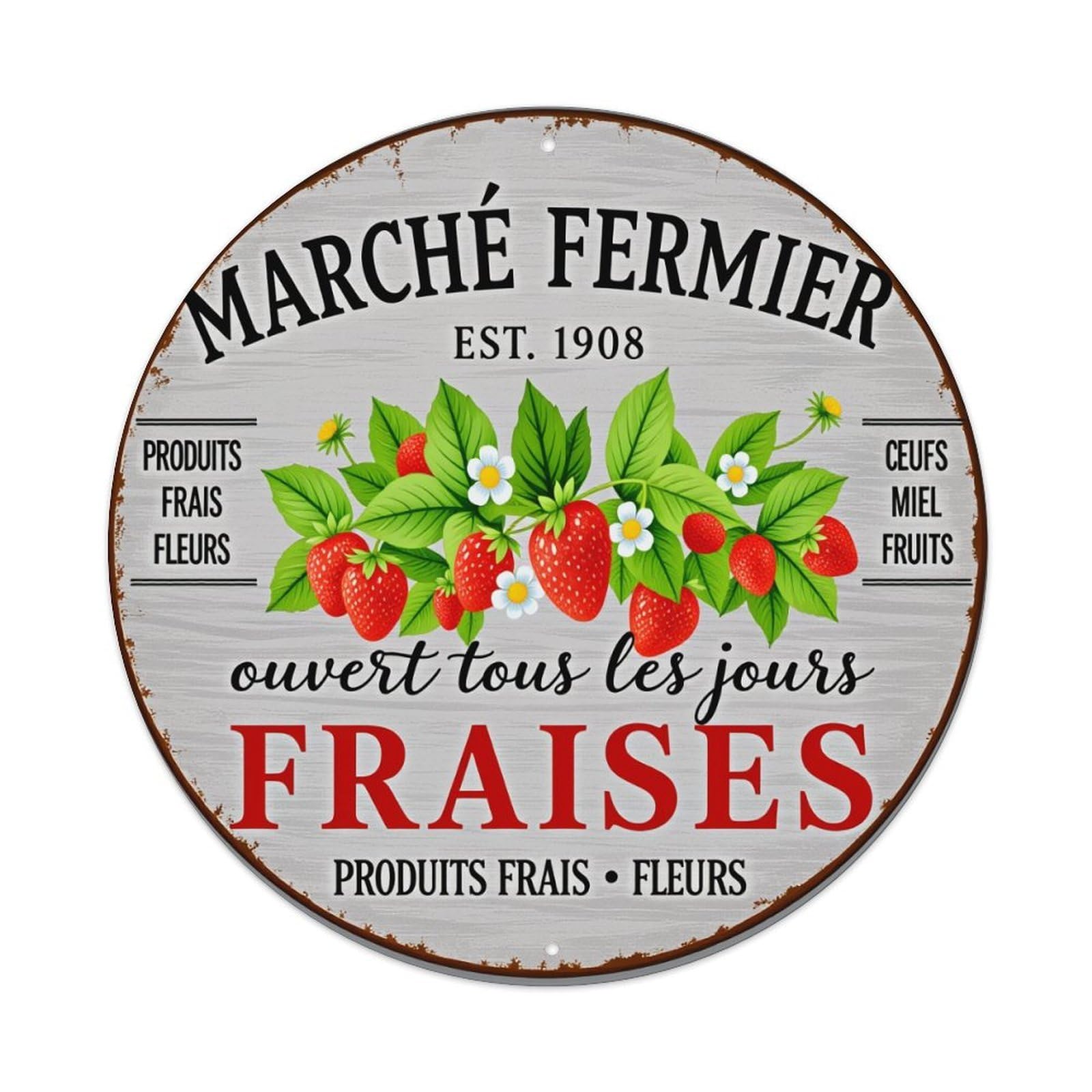 Fresh Fruits Flowers Honey Eggs Round Tin Sign Vintage Metal Poster Retro Bar, Home, Man Cave, Kitchen, Laundry Room Wall Art Decor Gift 8x8Inch