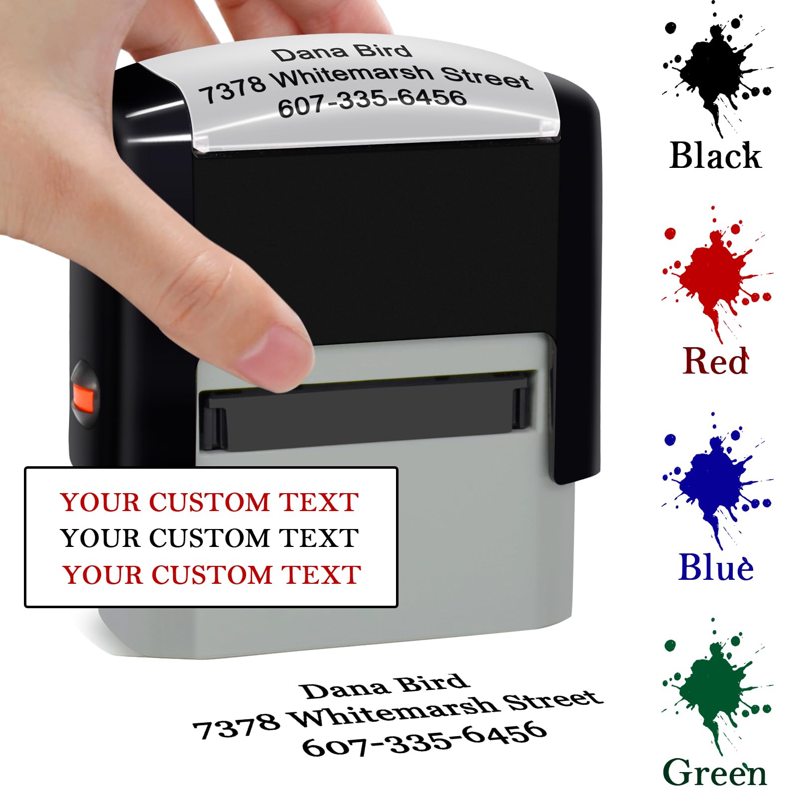 Custom Stamp Self Inking Stamps Personalised Return Address Rubber Stamp for Business, Up to 3 Lines