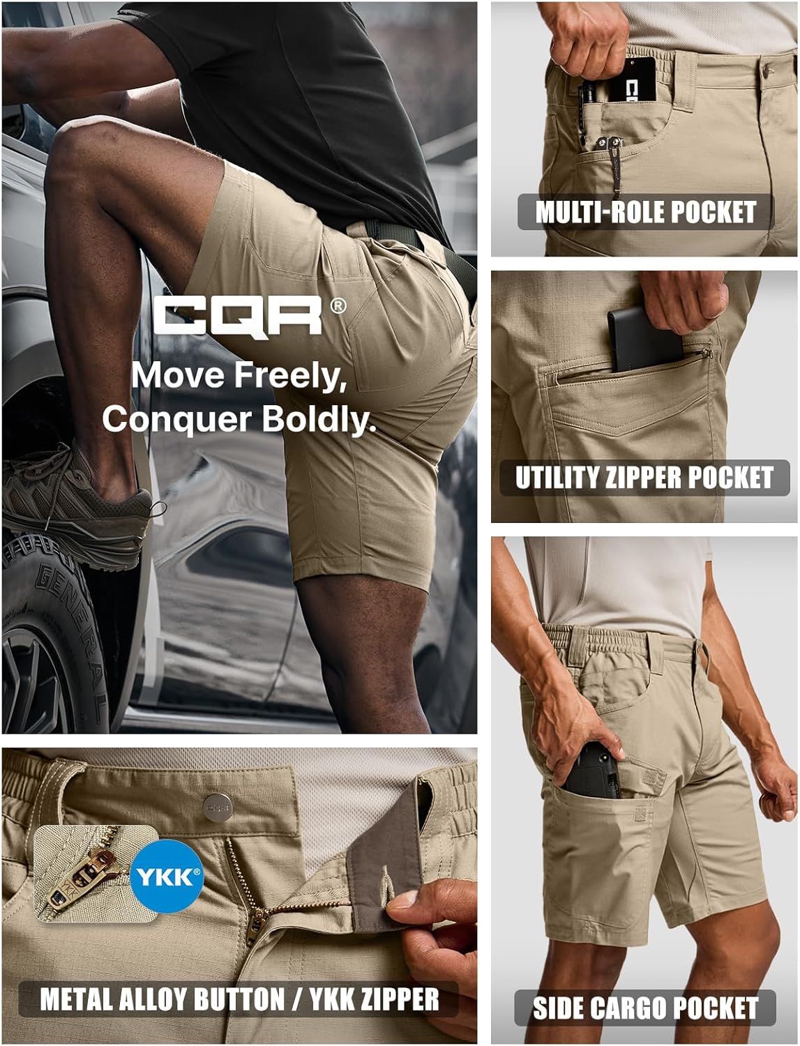 CQR Men's Flex Casual Cargo Shorts, Lightweight Water Resistant Golf Shorts, Stretch Tactical Work Shorts with Multi-Pocket - Image 6