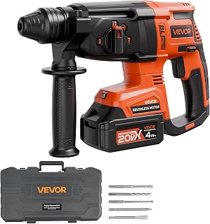 VEVOR 1" SDS-Plus Rotary Hammer Drill, 20V Brushless Cordless SDS Hammer Drills, 4.0Ah Lithium-Ion Battery Powered,3.0A Fast Charger, 4 Modes,Rotomartillo for Concrete,1200 RPM, 5300 BPM