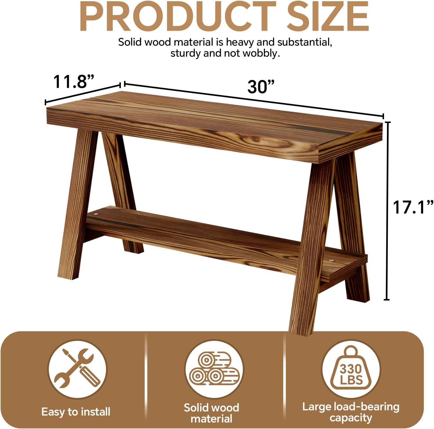 30" Farmhouse Bench, End of Bed Bench,Solid Wood Entryway Bench, Indoor Bench, Rustic Wood Bench Seat for Indoor,Entryway, Dining Room, Living Room, Hallway, end Bed and Front Door