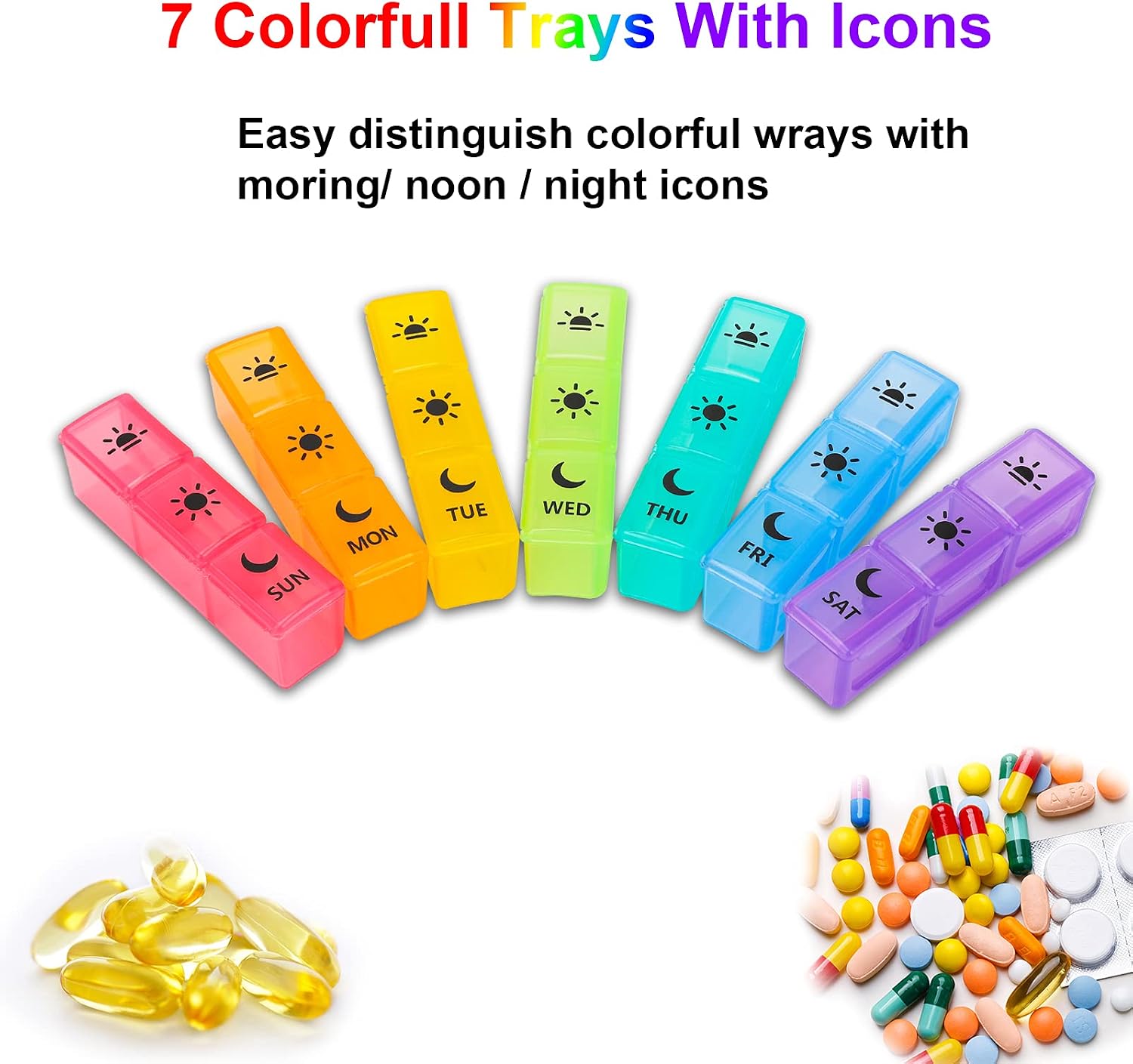 Weekly Pill Boxes and Organizer Travel Pill Case 7 Day 3 Times A Day Large Compartments Medication Reminder Daily Pill Container for Fish Oil Vitamins Capsules and Supplements, Gray