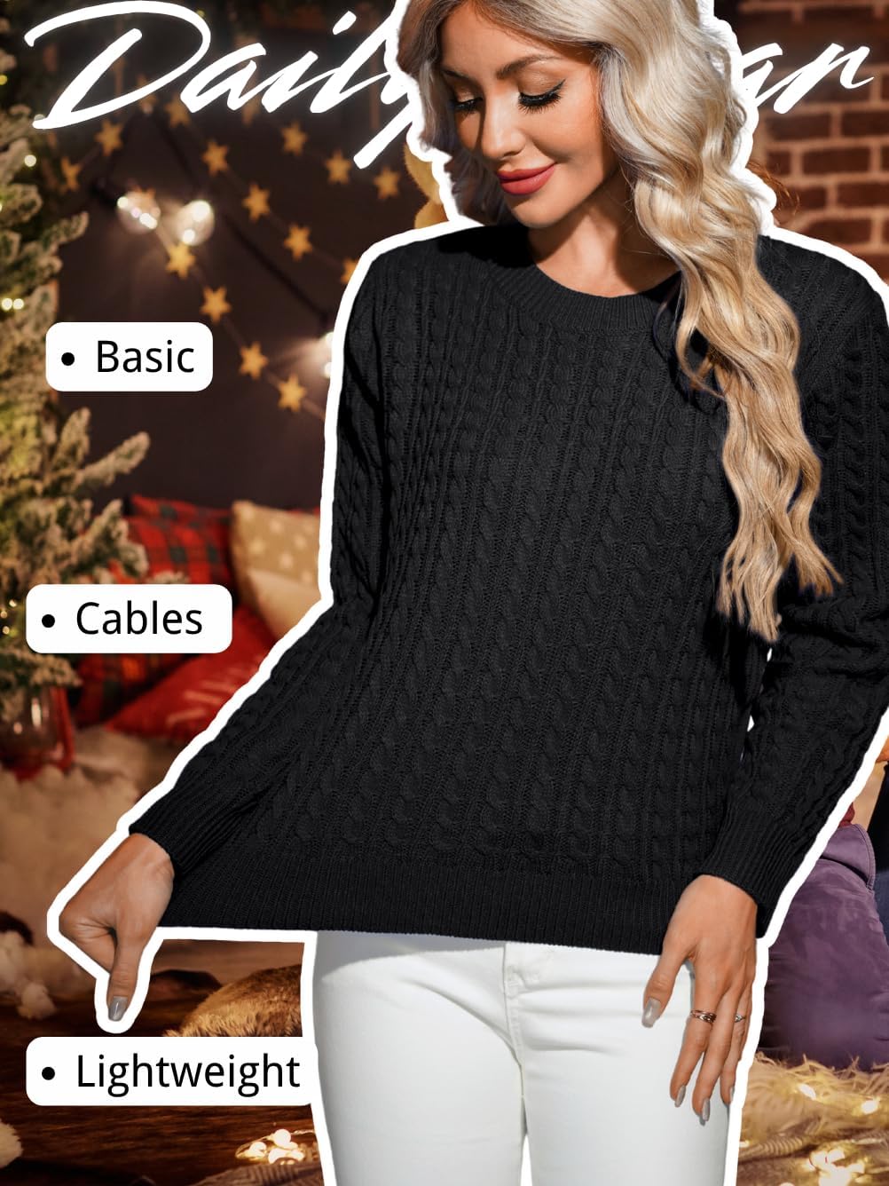 Women's Dressy Fitted Cable Knit Sweater Lightweight Soft Classic Casual Pullover Trendy Fall Outfits - Image 2