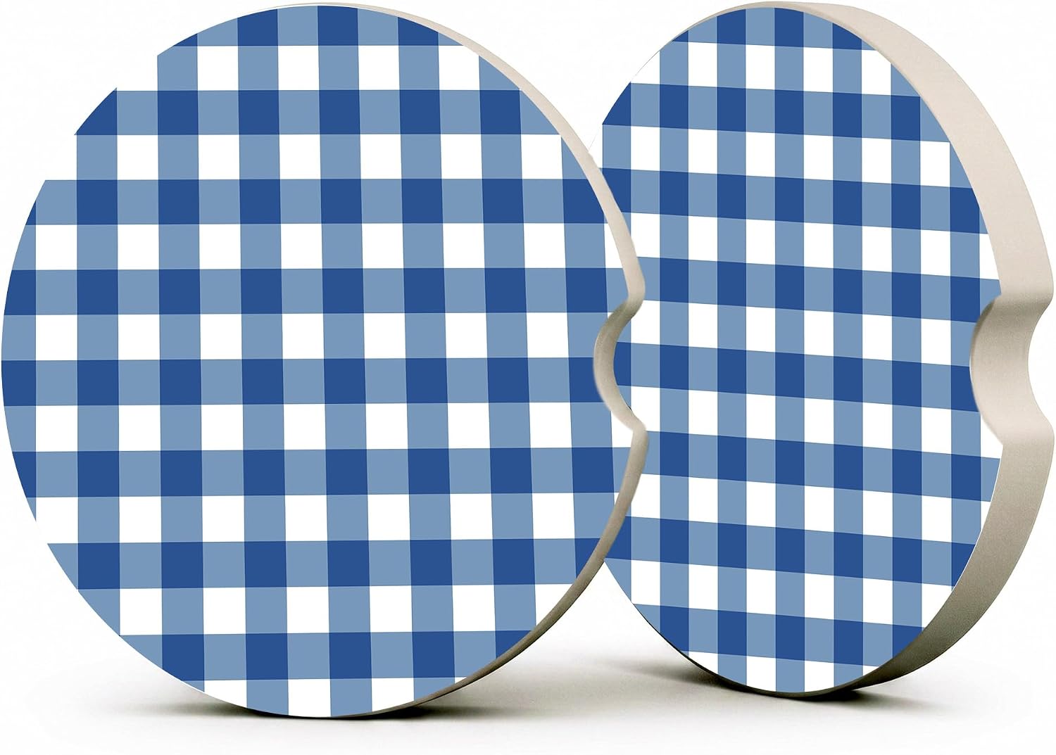 Blue Buffalo Plaid Car Coasters Set of 2, Coquette Preppy Cup Holders, 02