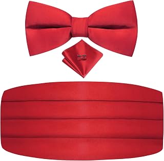 Dubulle Mens Cummerbund and Bow Tie Set Paisley Floral Pretied Bowties for Men Pocket Square Cufflinks Wedding Business