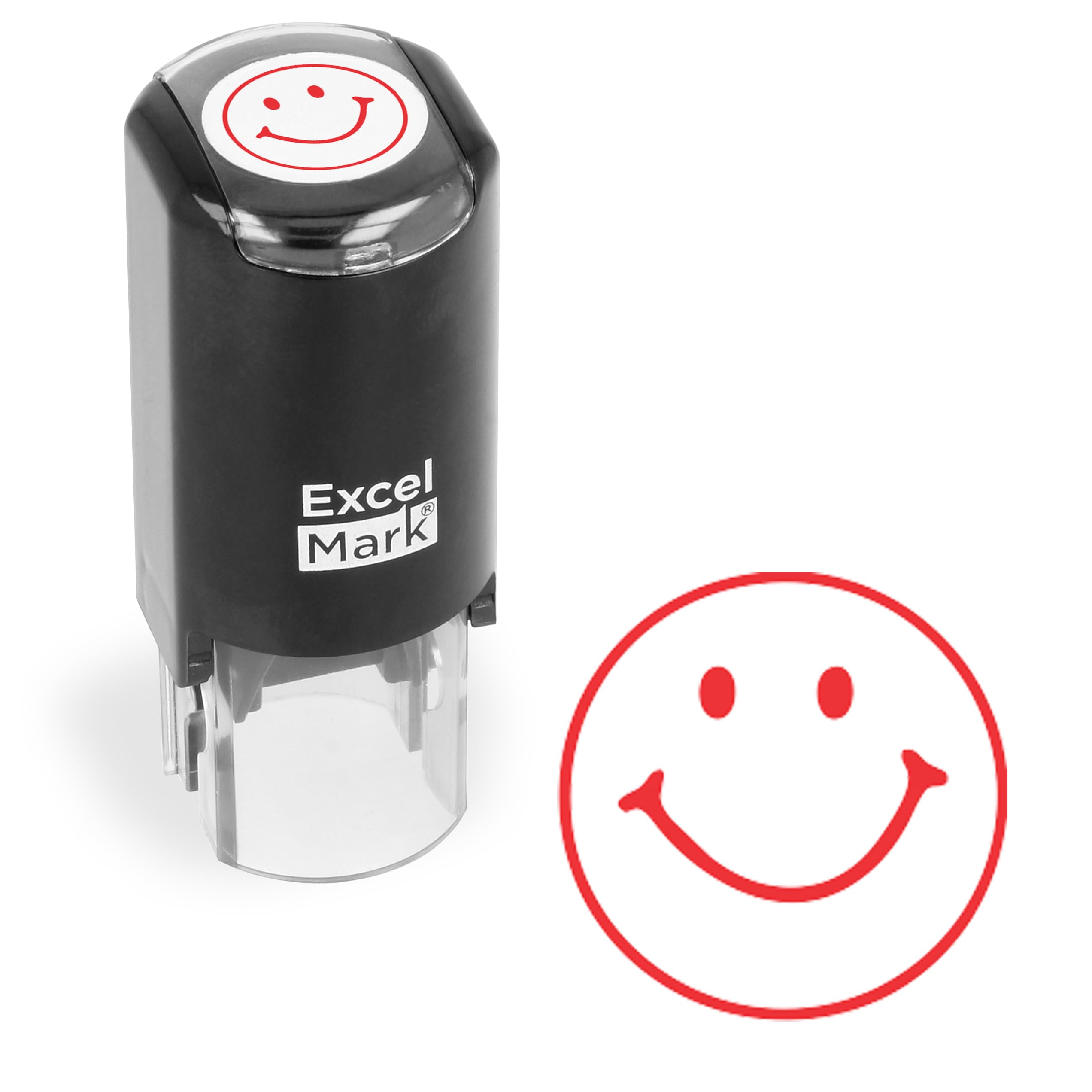 ExcelMark Round Teacher Stamp - Smiley FACE 1 - RED Ink