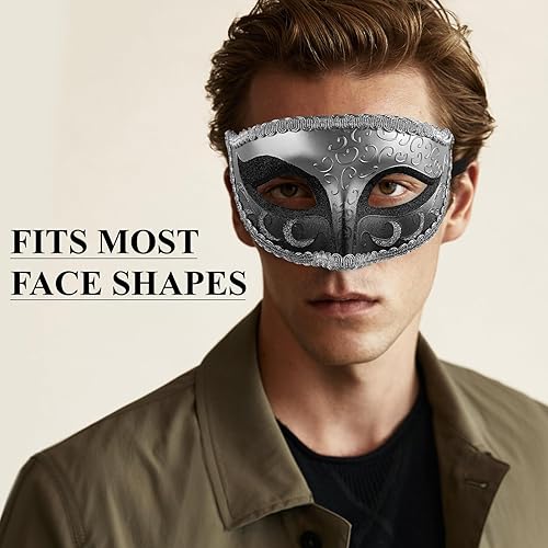 Miniatura 5 de HyperFun Máscara de mascarada para hombre, clásica, vintage, veneciana, ligera, suave, especialmente para disfraces, fiestas temáticas