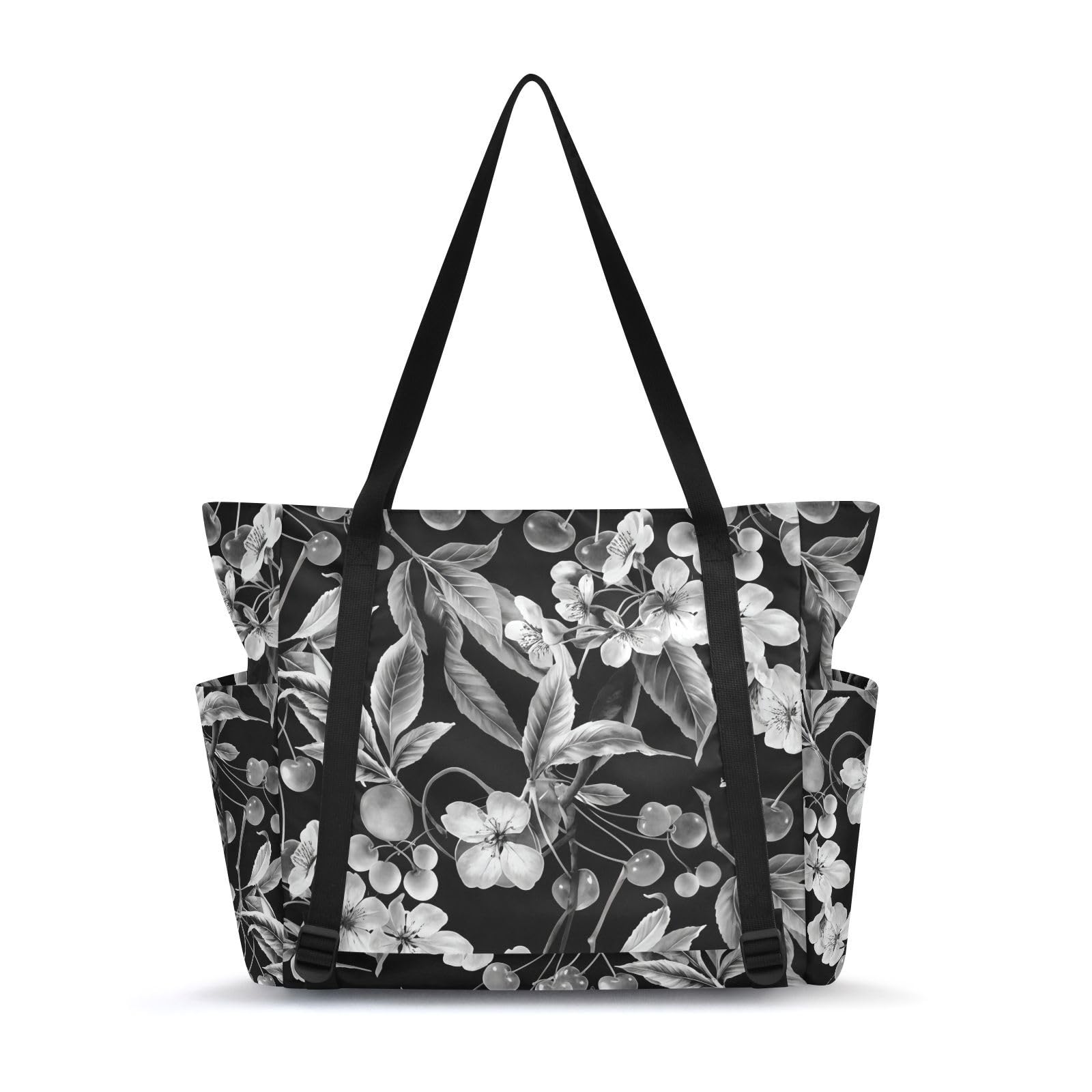 Lxqimora Flowers Fruits Retro Black Yoga Mat Bag for Women Water-Resistant Gym Bag with Yoga Mat Holder Tote Bag for Travel Gym Yoga Mat