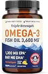 Triple Strength Omega 3 Fish Oil 1200 mg | EPA & DHA | Wild Caught, Sustainably Sourced Omega-3 Fatty Acids | Premium Burpless Fish Oil Supplements | Clean Label Certified, Third-Party Tested | 30 Ct