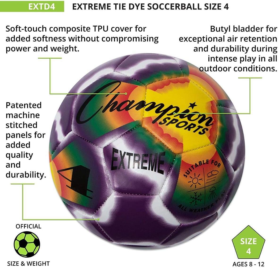 Champion Sports Extreme Tie-Dye Soccer Ball – Durable All-Weather Soccer Ball for Kids, Youth & Adults – Sizes 3, 4, 5