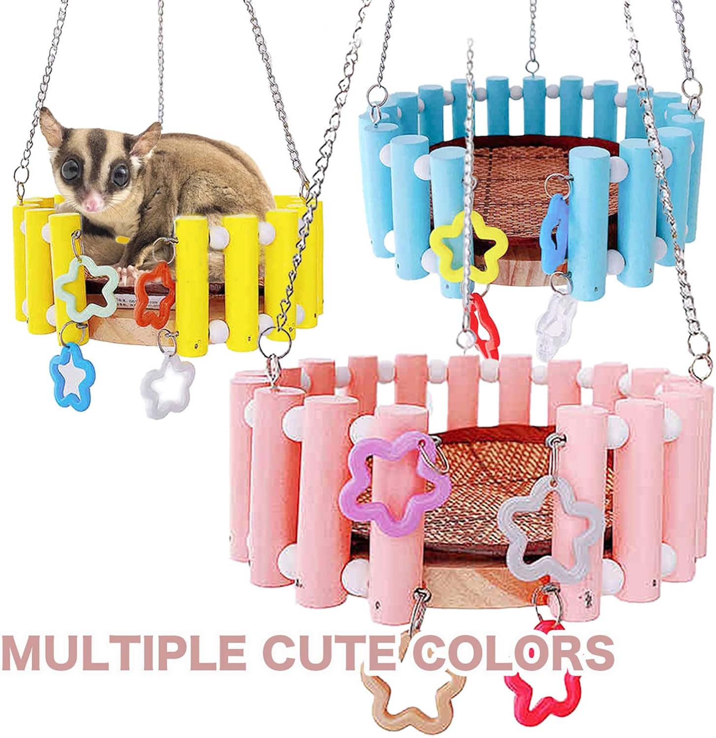 Sugar Glider Swing Toy Chew Toys Cute Small Animal Wood Jumping Platform Apple Wood Swing with Pad Hamster Flying Squirrel Parrot Ring Cage Squirrel Climbing Supplies (Purple + Plush pad)