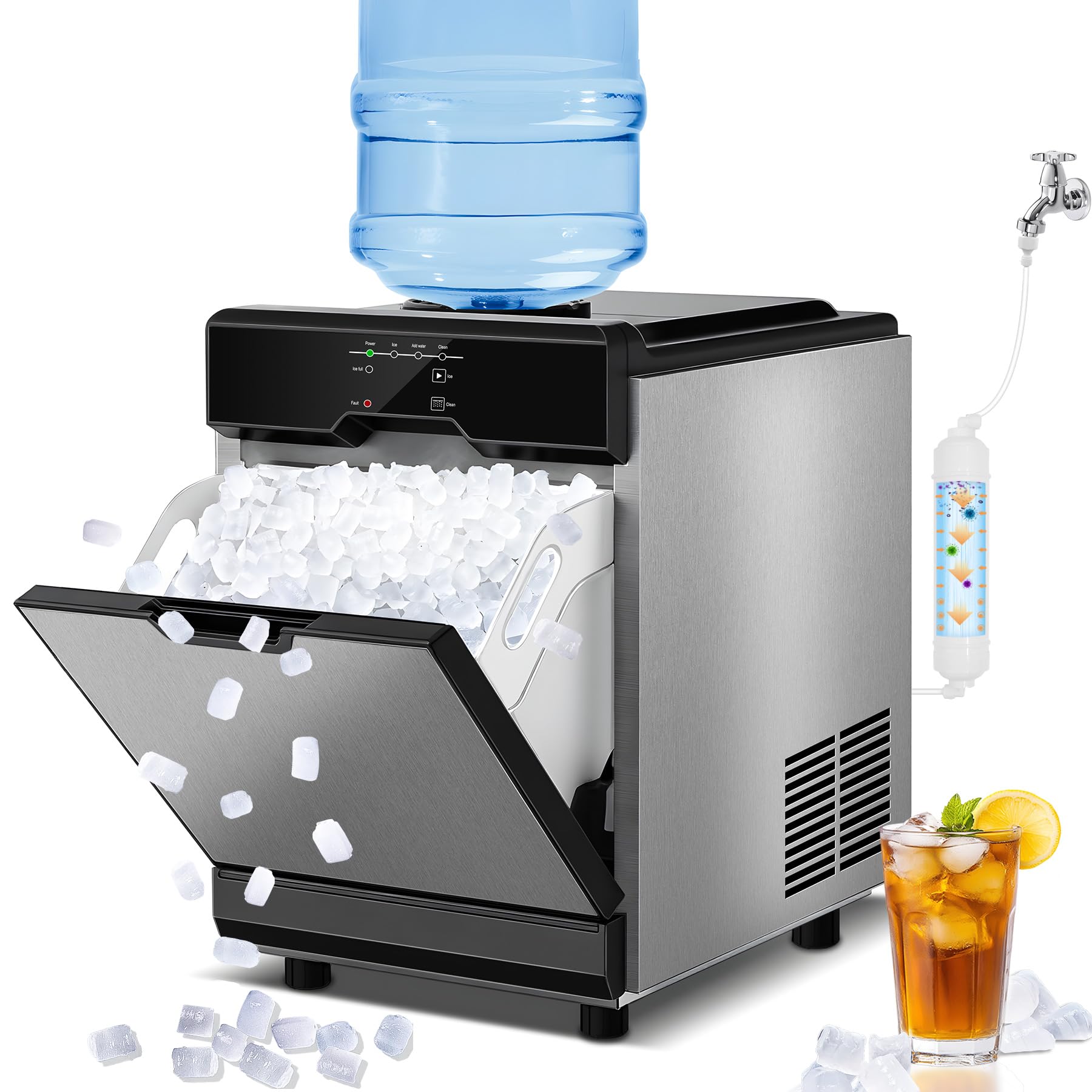 Photo 1 of ***UPDATED 5/16 ***Nugget Ice Maker Countertop Dual Water Inlet Options, 60Lbs/24H Columnar Ice Maker Machine with Self-Cleaning, Pellet Chewable Crunchable Ice Machine with Ice Scoop&Basket for Home/Kitchen/Office