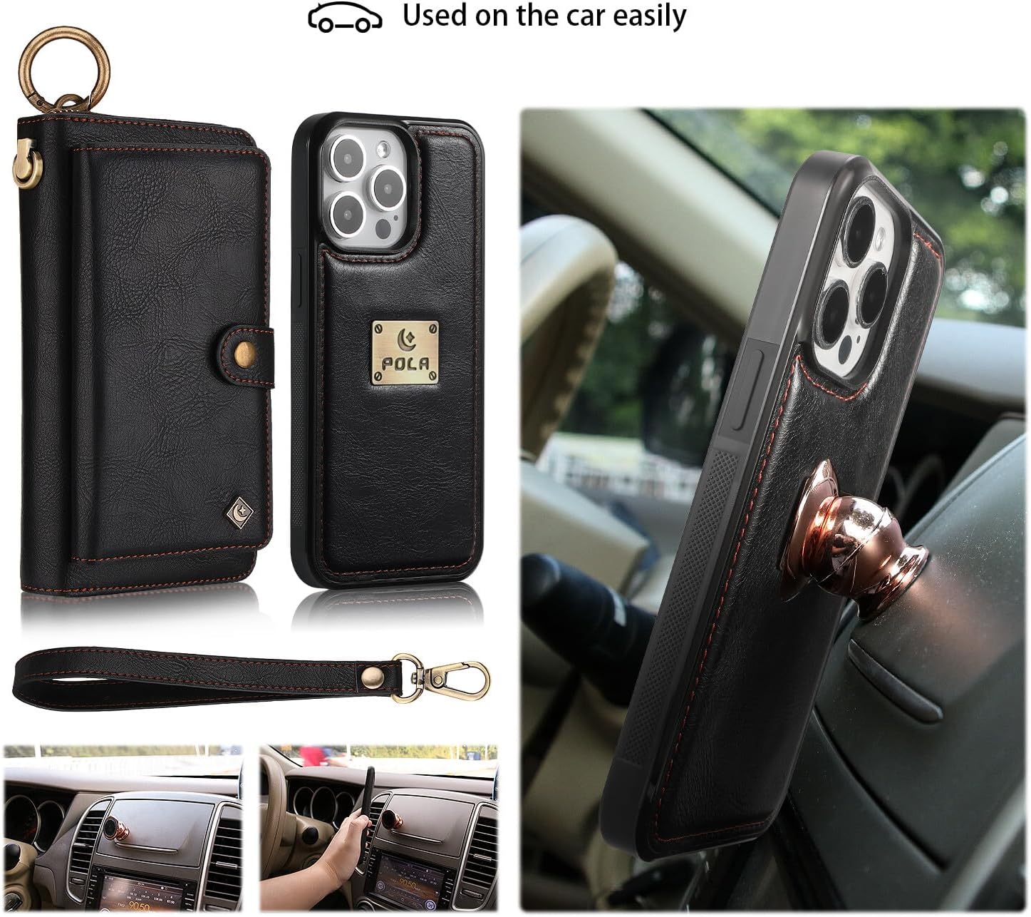 Generic case Compatible with for iPhone 17 Pro Max (Color : Black) Detachable Leather Zipper Premium Multi Wallet flip Back case