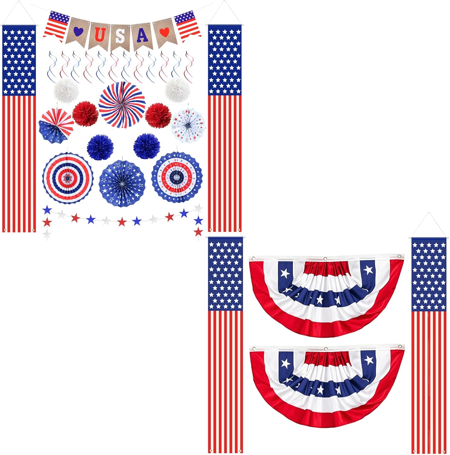 4th of July Decorations Patriotic Decor Set - Red White Blue Home Parties Accessorie for Fourth July Memorial Flag Labor Day