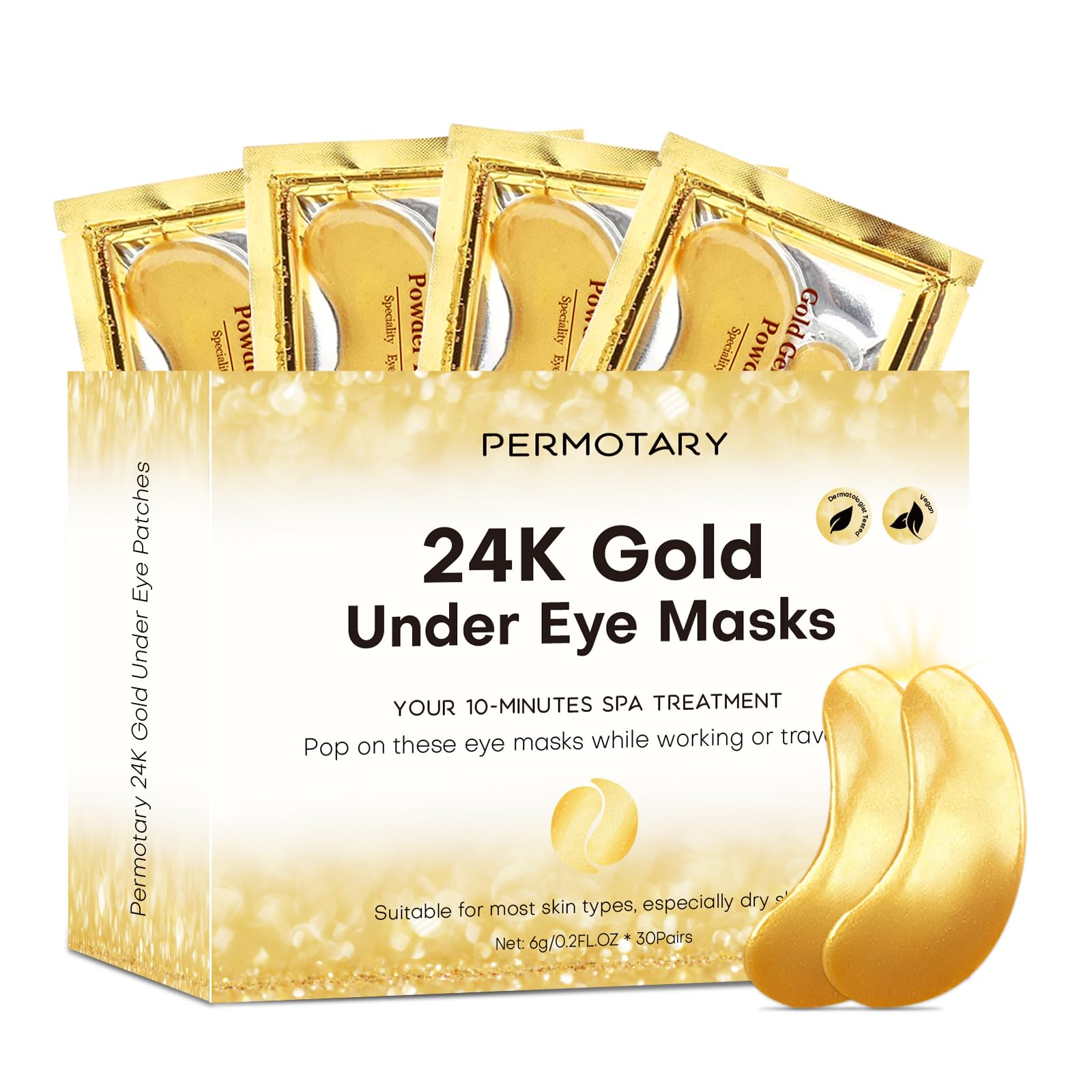 Joynest 30 Pairs Crystal Eye Mask Under Eye Mask 24K Gold Gel Collagen Eye Pad for Moisturizing & Reducing Dark Circles Puffiness Wrinkles Under Eye Patch for Women (Gold)