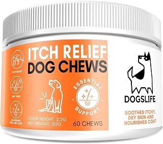 Itch Relief For Dogs | Anti Itch Dog Supplement To Relieve Itching & Soothe Irritated Skin | Omega 3 Chews For Healthy Skin + Coat | UK Veterinarian Formulated