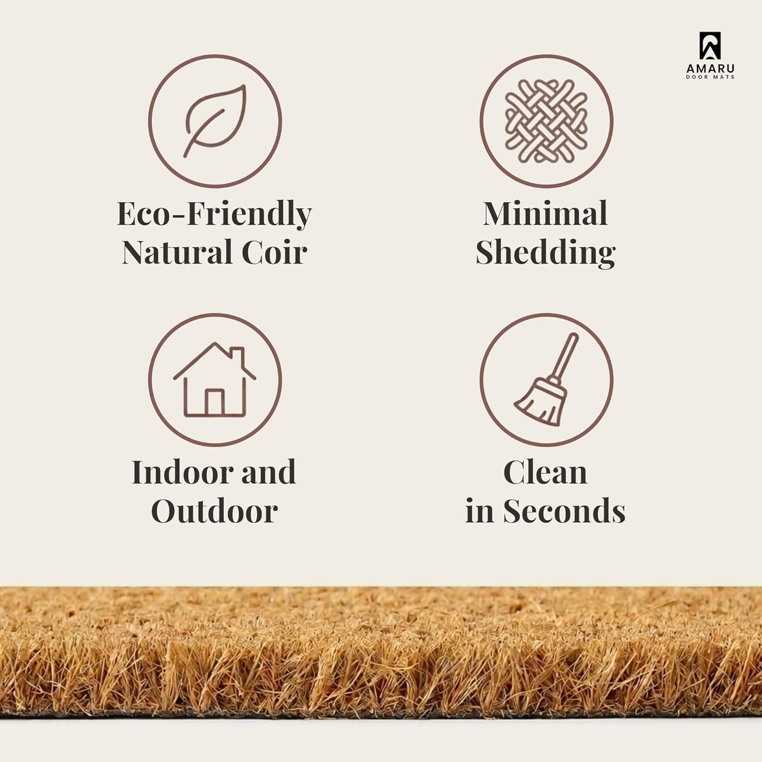 Natural Coir Door Mat, Minimal Shedding, Heavy Duty Non-Slip Welcome Mat for Front Door, Outside Entrance, Porch & Entryway (17x29, Home Classic)