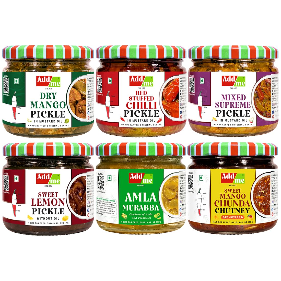 combo pickle box gift pack 6 in 1 dry mango achar 300gm + mixed pickles 300grm + amla murabba 300 gm + sweet Lemon pickle 350gram + Lal mirchi ka achar 300 gm + sweet mango jeera chutney 350grm