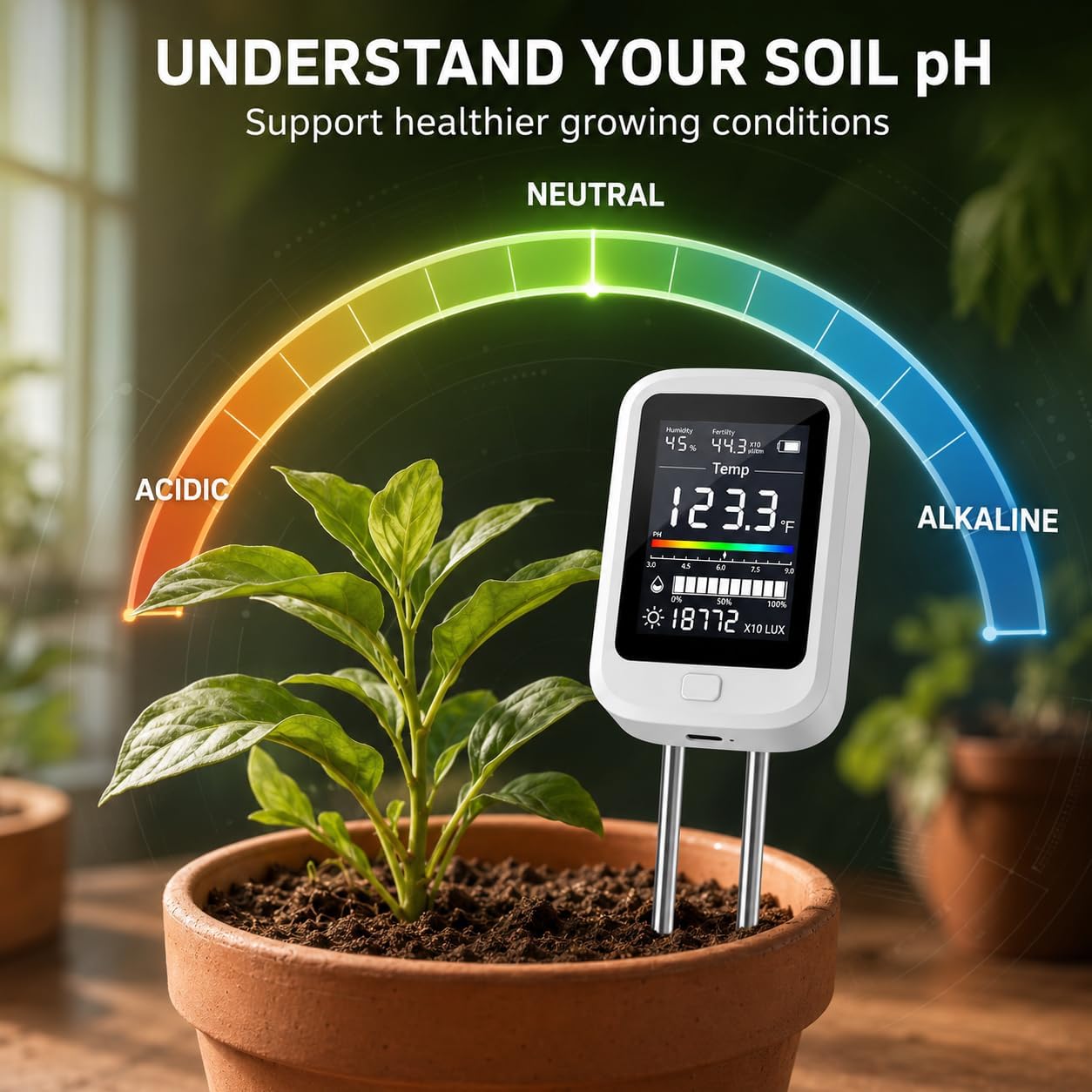 6-in-1 Digital Soil Tester - Soil Moisture Meter and pH Tester for Plant