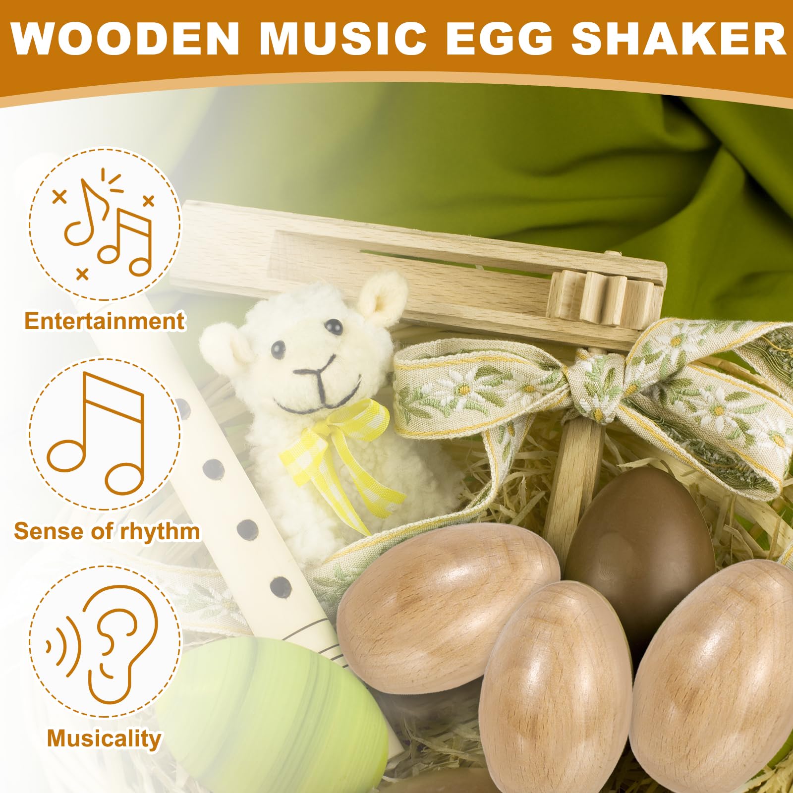 QUARKZMAN 6 Pcs Huevos De Madera Sonajeros Musicales Instrumentos De Percusión Manuales De Madera Para DIY Pintura Aprendizaje Musical Fiestas De Pascua Y Presentaciones (Color Madera)