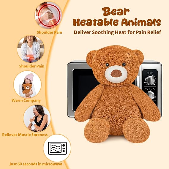 Finebee Weighted Stuffed Animals Bear Plush Heated Microwavable Weighted Plushise Stuffy Lavender Scented Bear Stuffed Animal Calming Gift for Kids and Adults