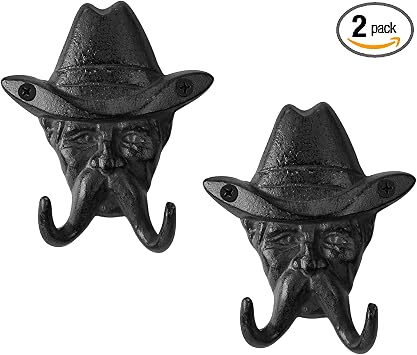 2Pcs Rustic Cast Iron Coat Hooks Wall Mounted Farmhouse Decorative Wall Hooks, Vintage Hooks for Hanging Coats, Bags, Hats, Towels, Antique Black Key Hook Holder