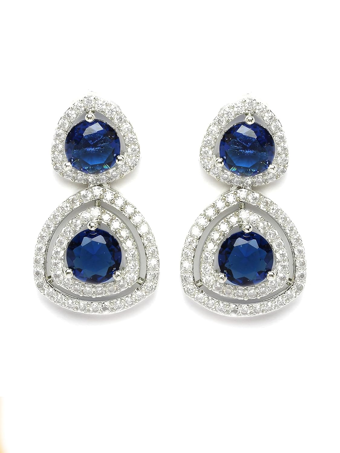 Karatcart Elegant Silver-Tone Teardrop White American Diamond Drop Earrings for Women