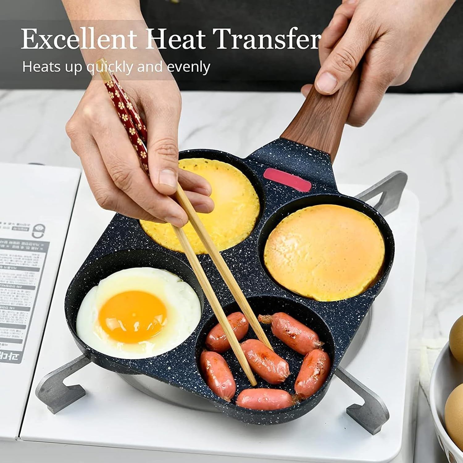 Maifan Stone Multi-hole Egg Frying Pan, 4 Cup Egg Frying Pan Nonstick, Multipurpose Frying Pan for Fried Eggs, Pancakes, Hamburger Patties, Suitable for All Stoves (1pc)