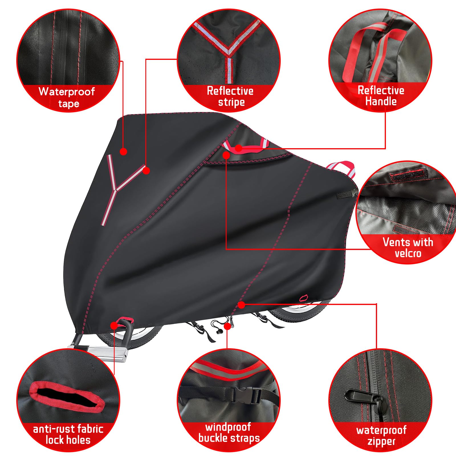 Funda resistente para motocicleta, 800D para almacenamiento al aire libre, cubierta universal impermeable para scooter con 3 asas reflectantes, 2 pares de agujeros de bloqueo y 3 hebillas fijas, 91 x