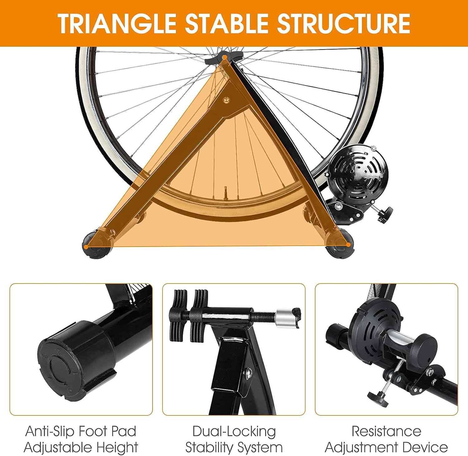 Bike Trainer Stand, Bicycle Exercise Magnetic Stand for Indoor Riding, Adjustable Resistance, Noise Reduction, Stationary Bike Resistance Trainer With Front Wheel Riser Block, for 26’’-28’’ 700C Wheel : Sports & Outdoors