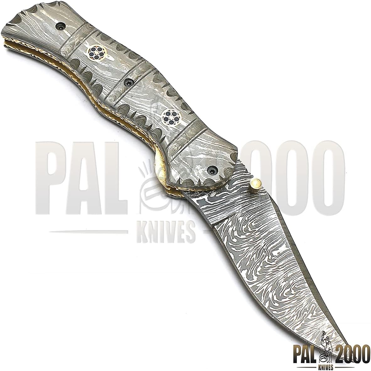 PAL 2000 KNIVES FPK-9020 Custom Handmade Damascus Steel 7.4 Inch Folding Pocket Knife Damascus Handle with Sheath
