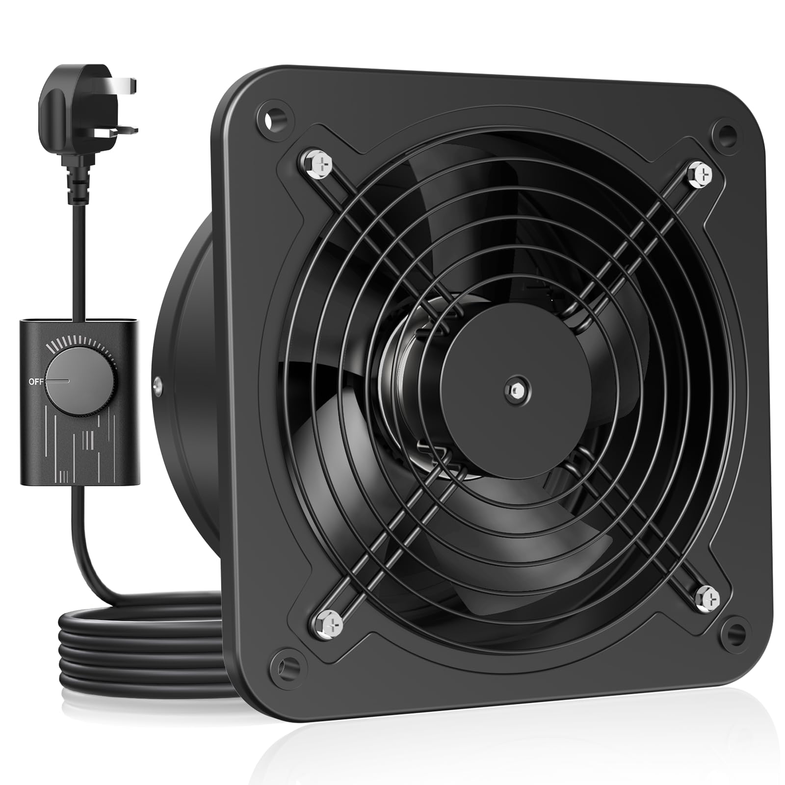 HG Power 200mm Kitchen Extractor Fan, Quiet Wall Ventilation Fan with UK Plug, 8 Inch Exhaust Fan with Backdraft Damper for Bathroom, Kitchen, Garage – Black