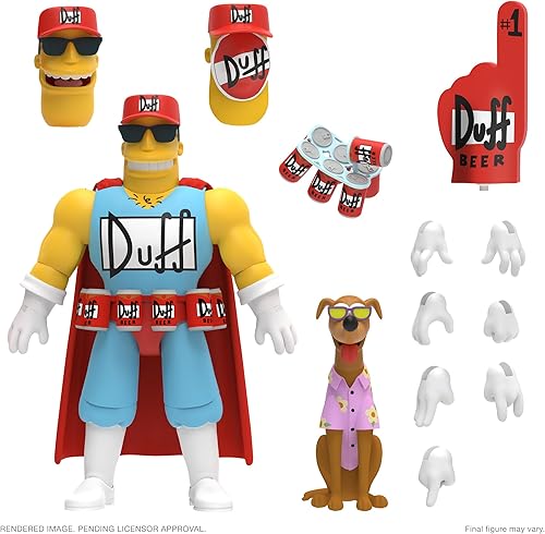 Super7 Ultimates The Simpsons Duffman - Figura de acción de Los Simpson de 7 pulgadas con accesorios, colección clásica de programas de televisión y