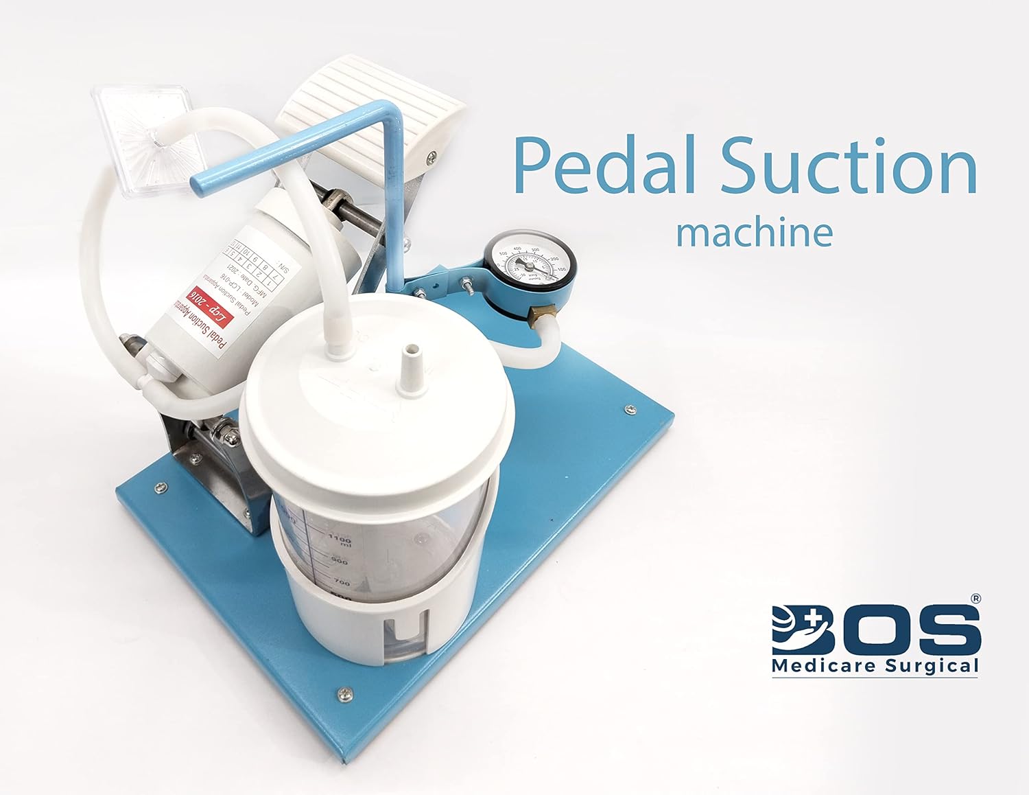 BOS Medicare Surgical Pedal Suction Equipment for the use of hospitals, clinics, nursing homes and homes. Manual suction machine with powder-coated base | Bosm 01 | For patients and doctors BOS Medicare Surgical Pedal Suction Equipment for the use of hospitals, clinics, nursing homes and homes. Manual suction machine with powder-coated base | Bosm 01 | For patients and doctors