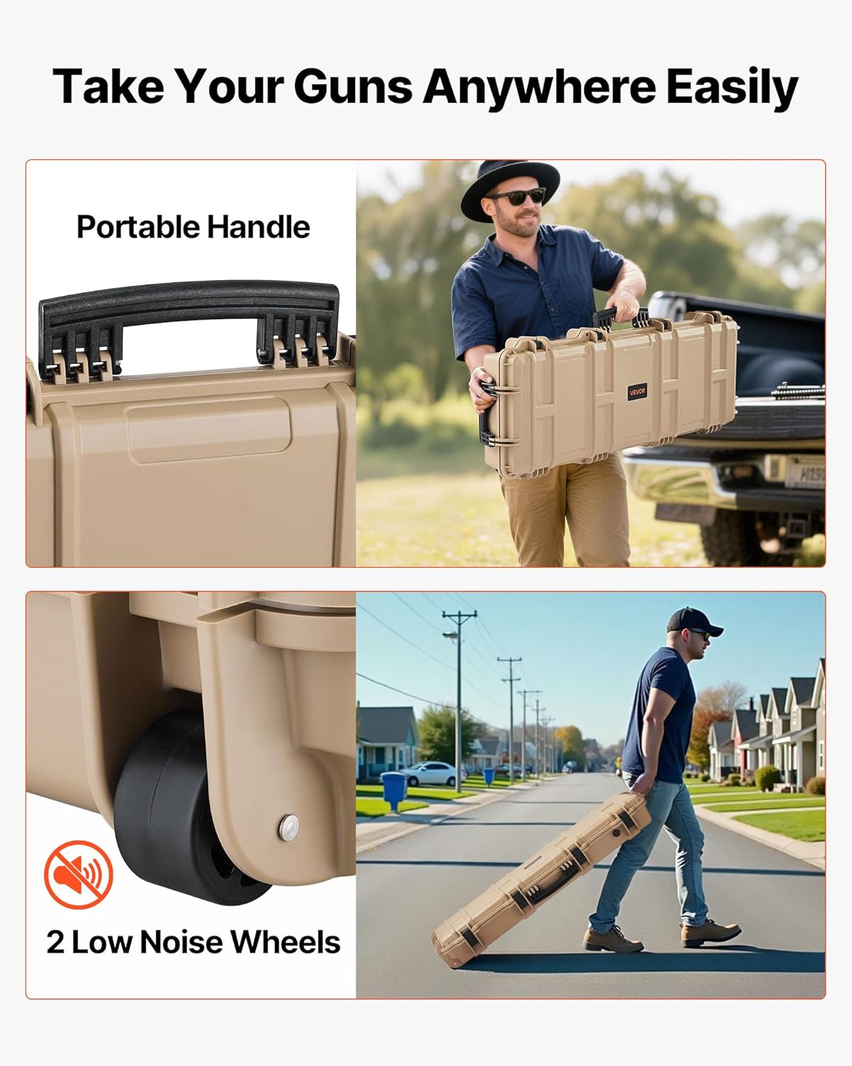 VEVOR Rifle Case, Rifle Hard Case with 4 Layers Fully-protective Foams, Lockable Hard Gun Case with Wheels, IP67 Waterproof & Crushproof, for Rifles or Shotguns