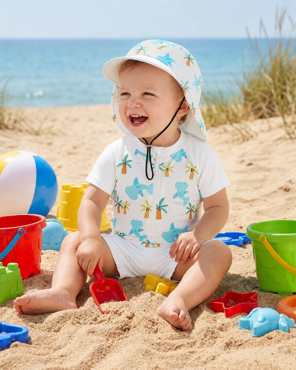 JiAmy Set da bagno per bambini con pantaloncini da bagno per bambini, a maniche corte, set da 3 pezzi