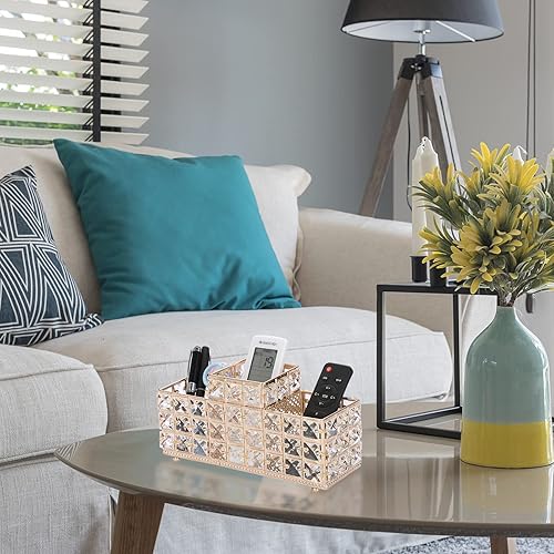 Miniatura 2 de BTSKY Soporte de control remoto de cristal, organizador de escritorio de 3 ranuras, caja de almacenamiento de papelería multifunción, organizador de