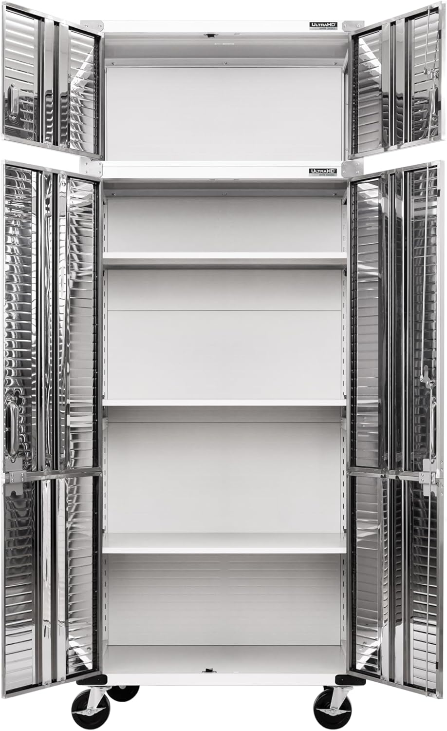 Seville Classics UltraHD 2-Piece Heavy Duty Mega Solid Steel Metal 2-Door Lockable Stacker Wall Storage, Cabinet Set Organizer for Garage, Office, Classroom, White, 36" W x 18" D x 90.5" H
