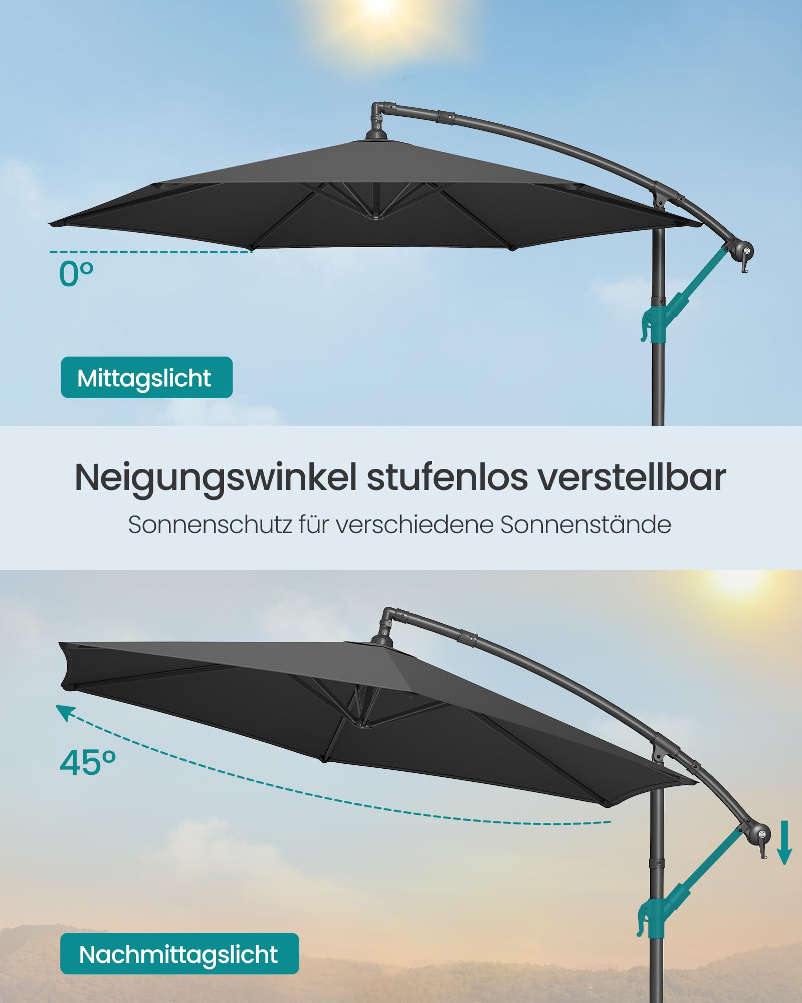 SONGMICS Sonnenschirm Ampelschirm 300 cm d mit Ständer UPF 50+ | Sonnenschutz Balkon, Balkonschirm, mit Kurbel zum Öffnen und Schließen, grau GPU116G01V1