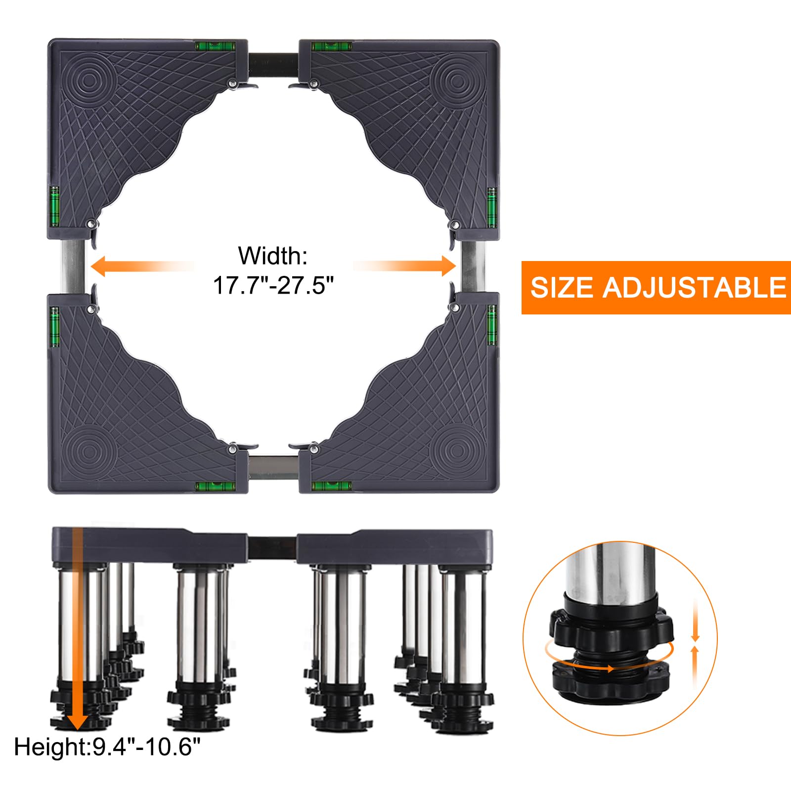 PATIKIL Soporte para Mini Nevera, Base de Lavandería con 12 Patas Fuertes, Base Multifuncional Ajustable con Bandeja Antivibración, Altura de 9.4"-10.6"